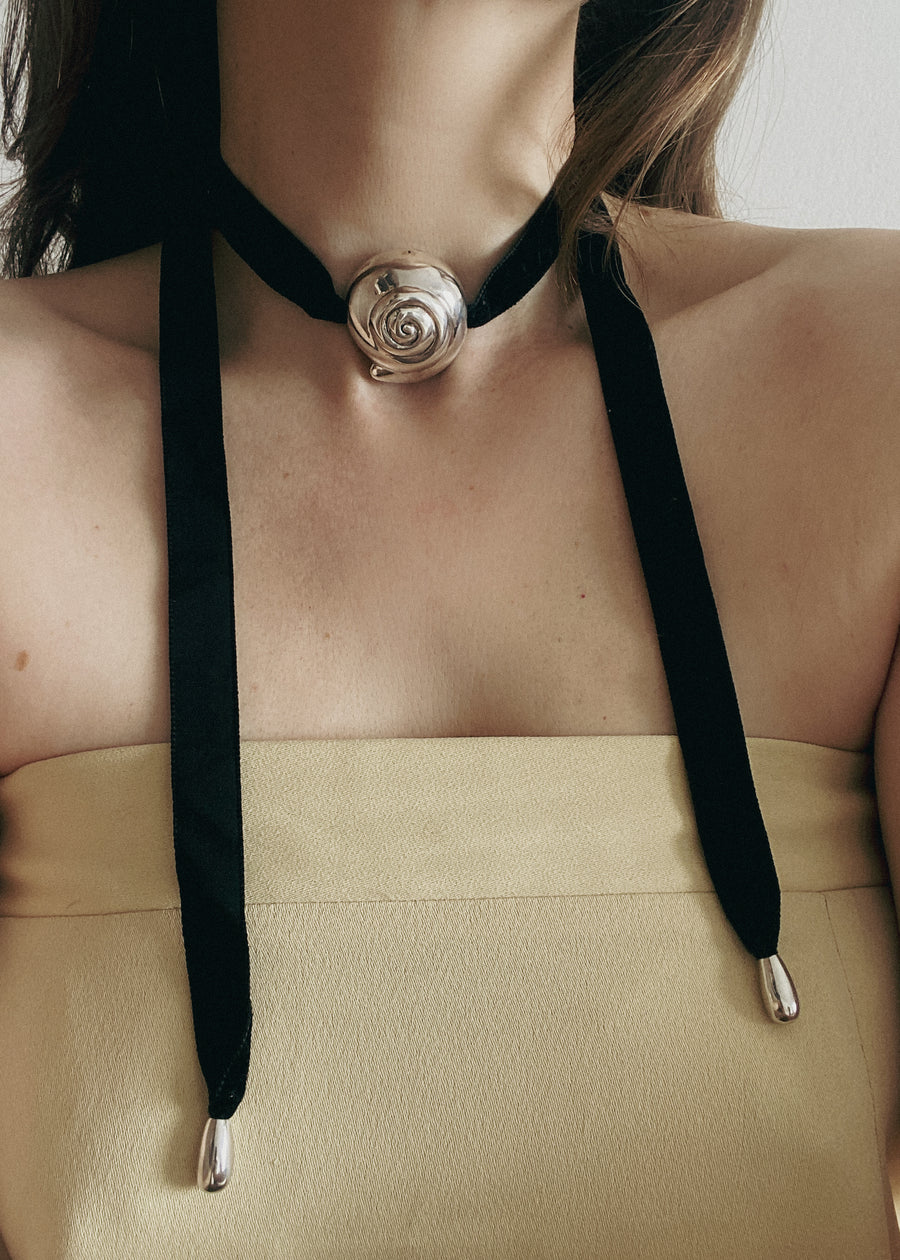 Large Caracol Pendant on Velvet Ribbon