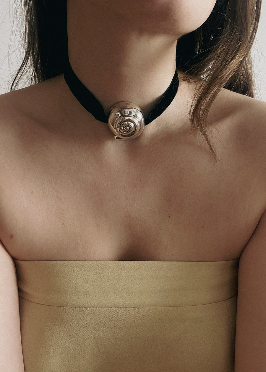 Large Caracol Pendant on Velvet Ribbon