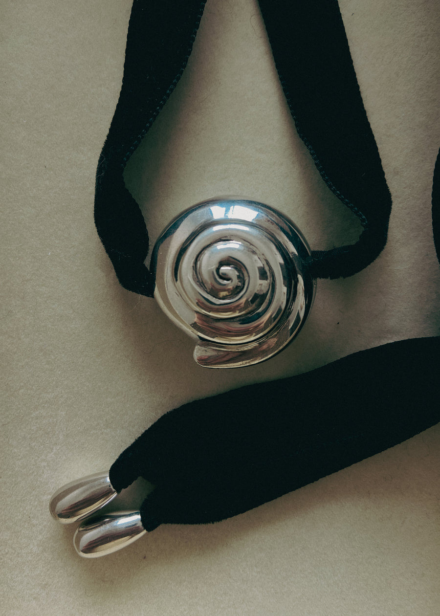 Large Caracol Pendant on Velvet Ribbon