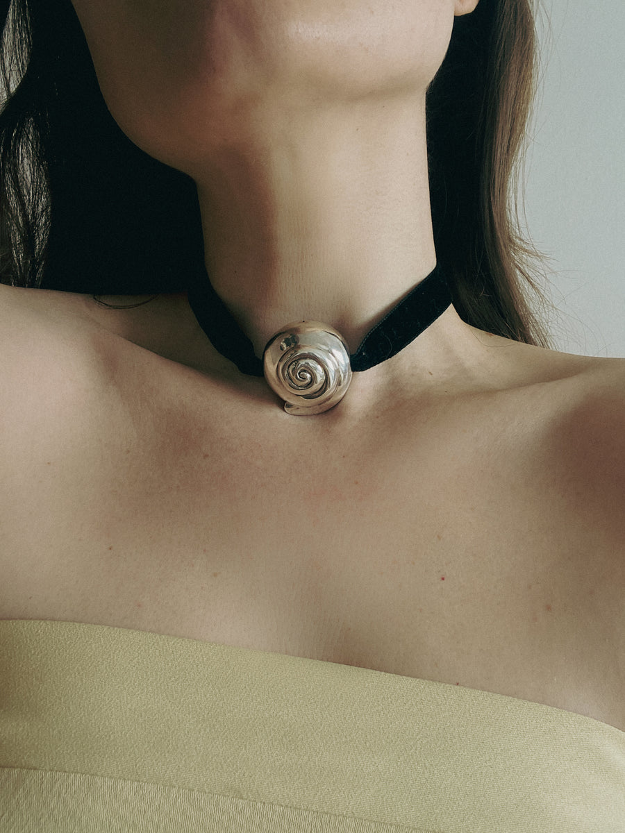 Large Caracol Pendant on Velvet Ribbon