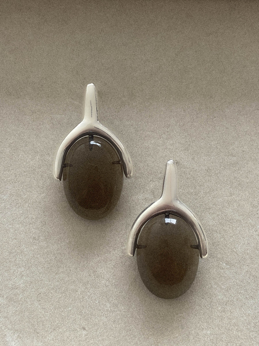 Wishbone Earrings in Smoky Quartz