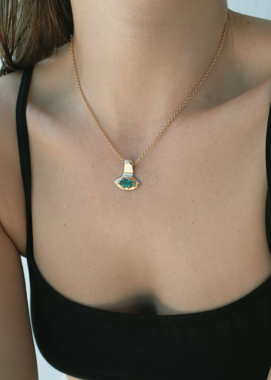 18k Evil Eye Necklace With Marquee Cut Emerald